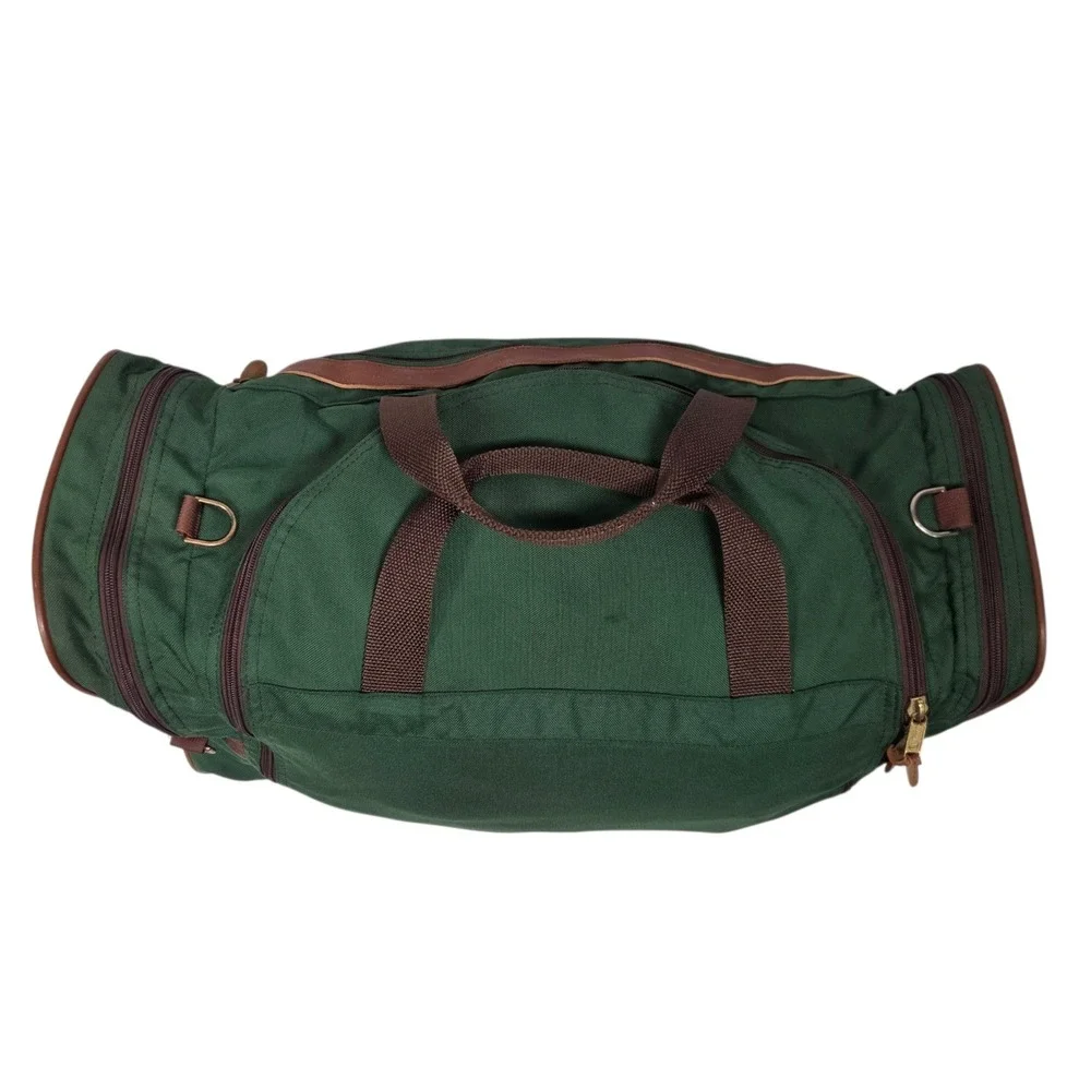 Vintage 90s LL Bean Duffle Bag Mens Large Green Canvas Leather Travel Luggage